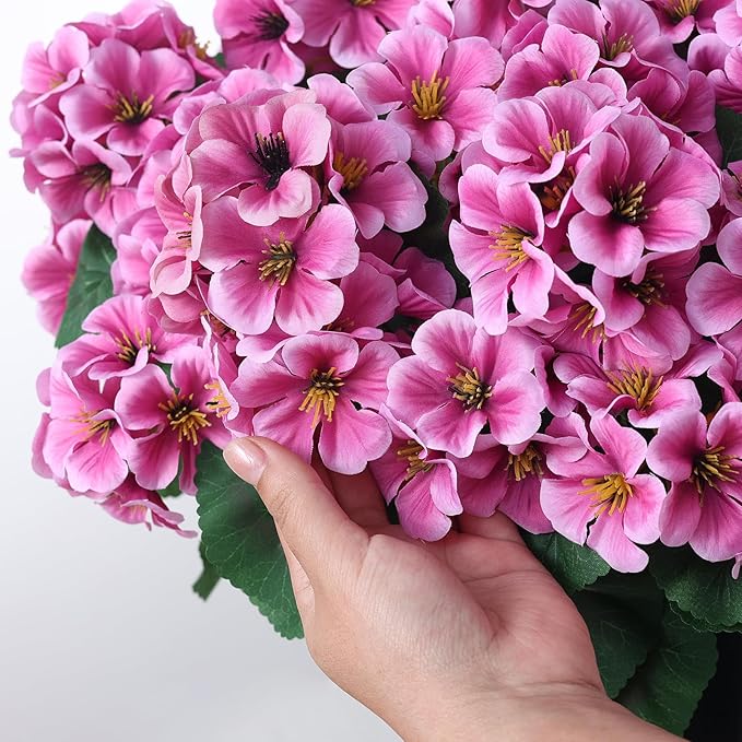 2 Pack Artificial Geranium Flowers Topitary Trees for Outdoors, UV Resistant Geraniums Potted Bushes Look Real Silk Faux Plants for Front Door Garden Porch Planter Farmhouse Home Decor (Pink) GLIDLION