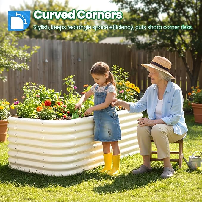 Quictent Galvanized Raised Garden Bed Kit, 6x3x2 ft Oval Metal Planter Box Tall for Vegetables Outdoor Backyard, Strengthened by Crossbar, Beige QUICTENT
