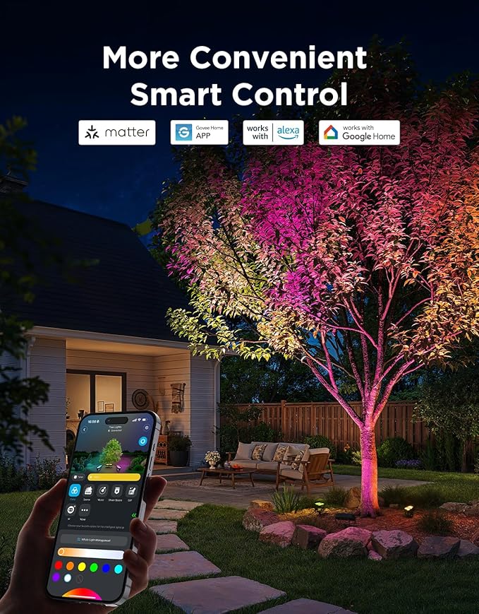Govee Outdoor Tree Lights 3-Pack, RGBWIC LED Landscape Lighting, Outdoor Lights for Yard Garden Patio, 66 Scene Modes for Holiday Party and Event, App Control, Google Assistant, Matter Govee