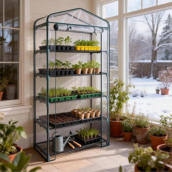 Worth Garden 50% Extra Wide Mini Greenhouse 5 Tier Portable Plant Green House 40in Wide -Sturdy Gardening Shelves with PVC Cover - Indoor & Outdoor Wheatgrass Growing - 19″x40″x75″ WORTH