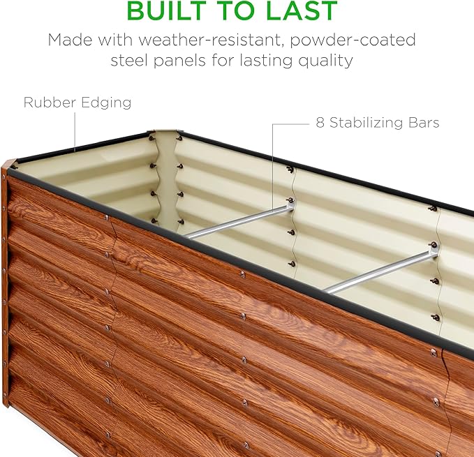 Best Choice Products 8x2x2ft Raised Outdoor Metal Garden Bed, Deep Root Box Planter for Vegetables, Flowers, Herbs, 240 Gallon Capacity, 100% Non Toxic Materials - Wood Grain BestChoiceProducts
