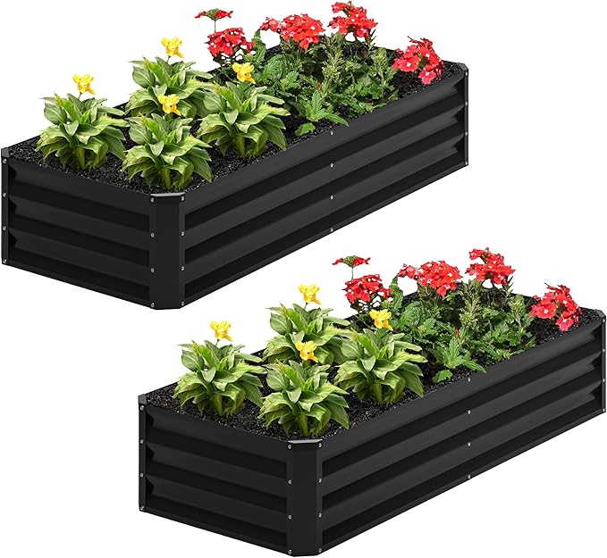 2PCS 4x2x1FT Galvanized Raised Garden Bed,Planter Raised Beds-Metal Garden Box,Large Plant for Outdoor Planting, Vegetables Bed，Flower,herb-Black Home