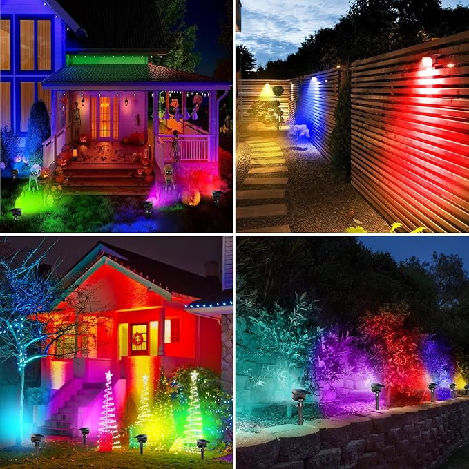 Peasur 6 Pack Solar Spot Lights Outdoor Color Changing, 7 Modes Halloween RGB Solar Powered Waterproof Spotlight, Landscape Lighting for Outside Yard Garden Pathway Peasur