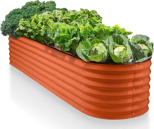 9-in-1 Galvanized Steel Raised Garden Bed // 8×2×1.5 ft Modular Planter for Gardening, Vegetables, Flowers // 18" Tall Metal Raised Garden Beds Outdoor (Orange) // Patented Design Planter Box PlantPlot
