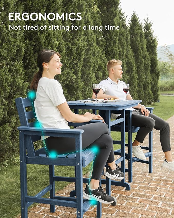 SERWALL 4 Pieces Outdoor Patio Bar Set with 9ft Umbrella, Outdoor HDPE Barstool and Table Furniture Set with Patio Umbrella, Blue SERWALL
