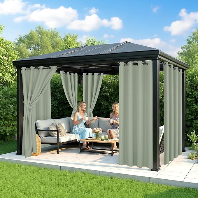 Patio Curtains Outdoor Waterproof - 6 Panels Privacy Weatherproof Outside Curtains with Grommets for Pergola, Gazebo, Porch, Cabana, Balcony, 54 x 95 Inch, Sage Green RichSets