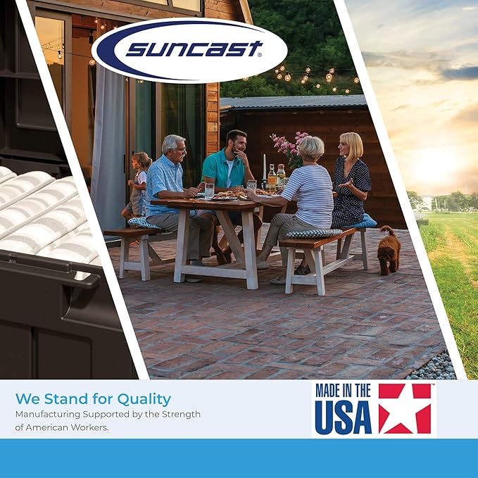 Suncast Outdoor Storage Box - 73 Gallon Cyberspace Resin Wicker Deck Box with Lockable Lid, Outdoor Storage Bin for Patio Cushions, Shoes, Pool & Garden Gear, Made in USA Suncast