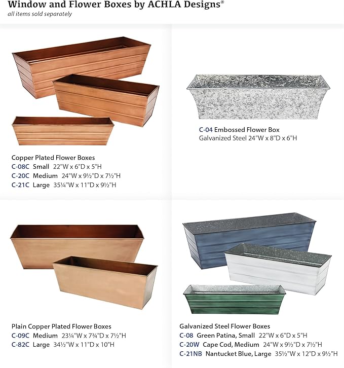 Achla Designs Copper PlatedWindow Flower Box Planter-Small (22" L x 6" W x 5" H) ACHLADesignsHomeGarden