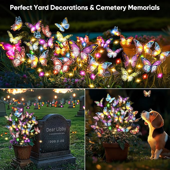 Solar Lights Outdoor Garden Decor: 8 Pack 136 Silk Butterflies with 176 Color-Changing LEDs - Auto On/Off 12H Magical Lighting IP65 Waterproof for Yard Patio Pathway - Unique Gifts for Mom Grandma NFEVER