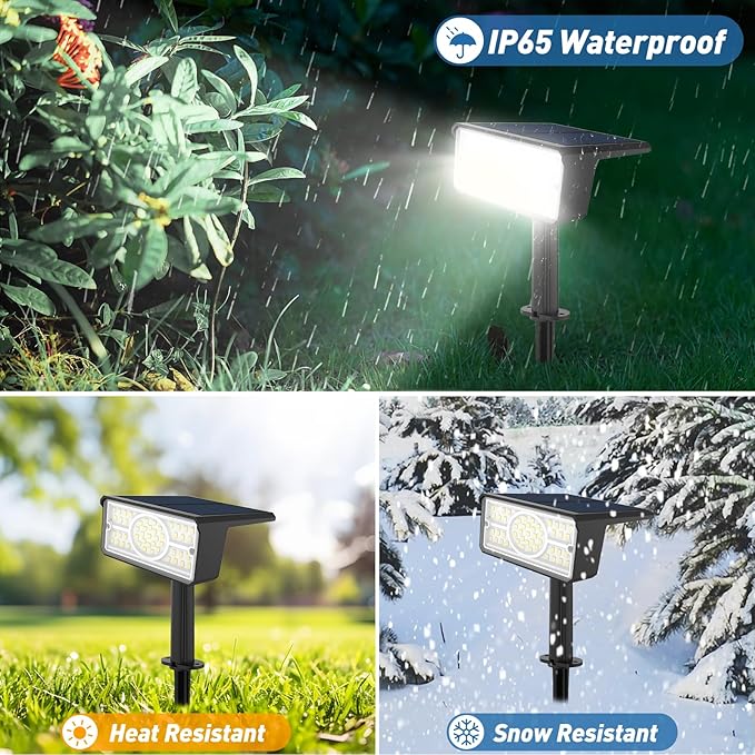 T-SUN Solar Spot Lights Outdoor, 8 Pack 49LED Landscape Spotlights, 2 Lighting Modes Auto ON/Off Solar Lights for Trees, Garden, Yard, Pathway, Driveway(White) T-SUN