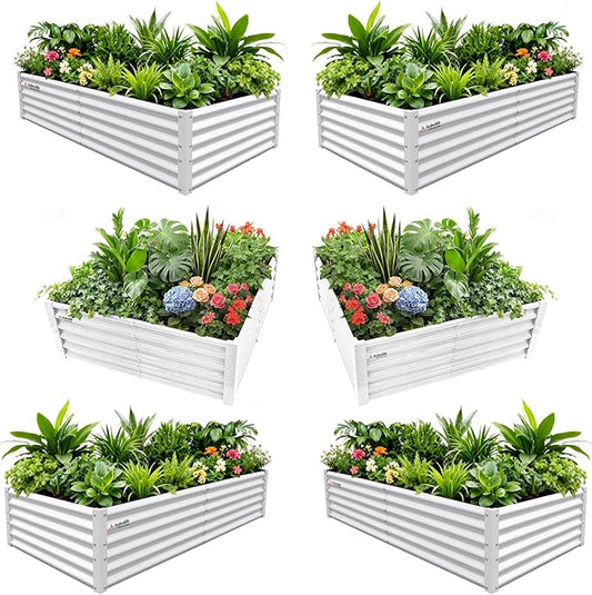 A ANLEOLIFE Set of 6, 18 Inch Tall Antique White Raised Garden Beds Kit, Rectangular & Square Planters for Organized Backyard Gardens AAnleolife