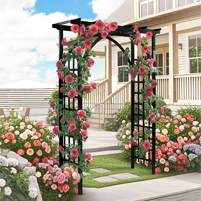 VINGLI 85in Wooden Arbor, Wedding Arch for Ceremony, Wood Trellis for Plant Climbing, Christmas Decor Pergola for Garden Backyard, Lawn (Black) VINGLI