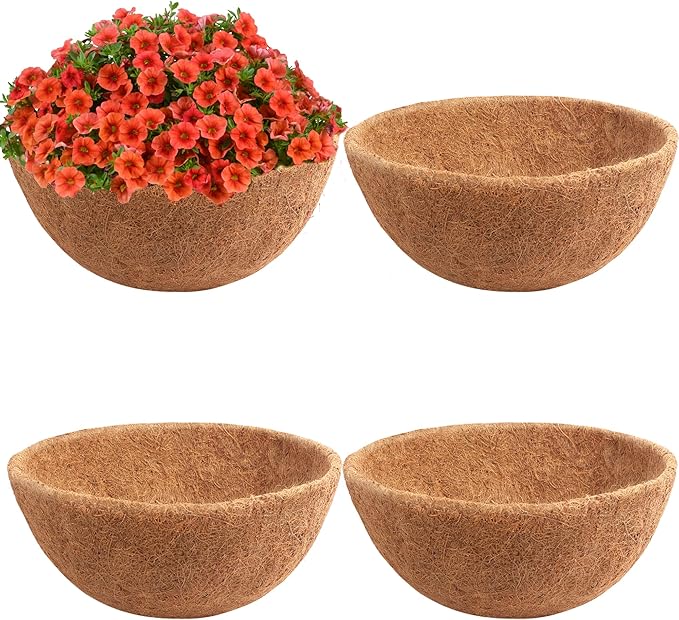 Y&M 4pcs 14“ Round Coconut Fiber Liner, 14'' Coco Liner Pre-Formed Replacement for Wall Hanging Planter Basket YM
