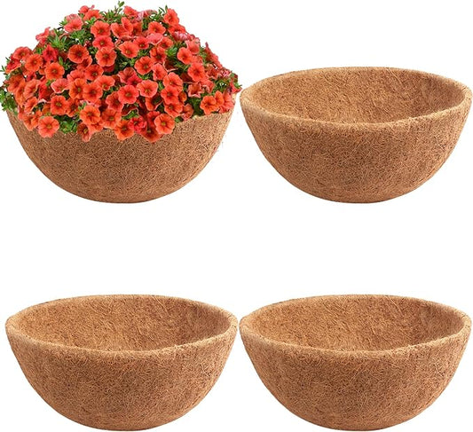 Y&M 4pcs 14“ Round Coconut Fiber Liner, 14'' Coco Liner Pre-Formed Replacement for Wall Hanging Planter Basket YM