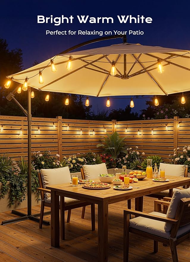 Brightown 108FT 50 LED Solar String Lights Outdoor Waterproof, Patio Lights with Remote, Dimmable & Timable, 3 Light Modes, Solar Lights Outdoor for Yard Camping Party Outside Brightown