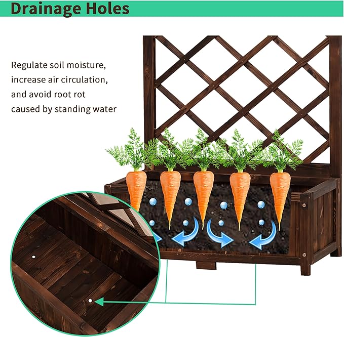 Anraja Raised Garden Bed with Trellis Wooden Planter Box Outdoor Wood Privacy Screen for Climbing Plant Planting Flower Patio Tomato Vegetable Herb Balcony Porch 29.5" L x 17.0" W x 67.0" H Anraja
