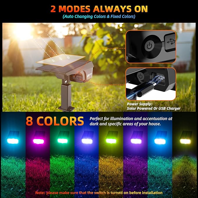 Color Solar Light Outdoor Waterproof Spotlights with 9 Light Modes, Color Changing Solar Outdoor Light for Halloween Decorations, Colored Spot Lights Auto On,Off, RGBW LEREKAM