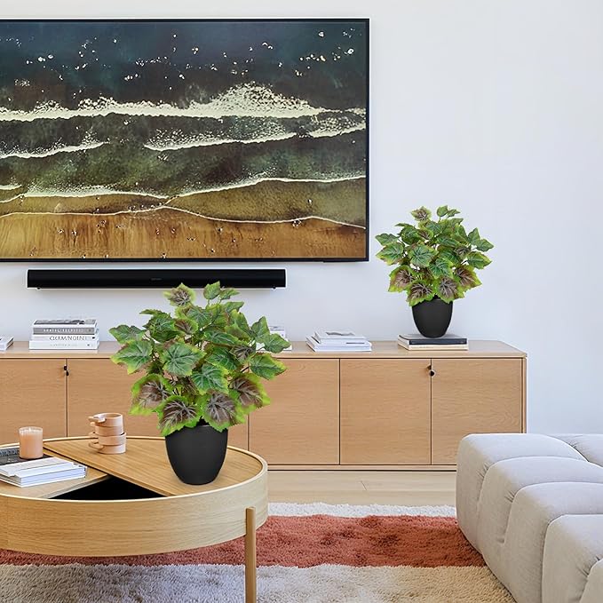 14.5" Artificial Plants Indoor Home Decor, Fake Potted Silk Plants for Shelves Living Room Decor, Small Artificial Office Desk Plants in Pots, Faux Grape Leaf Vine Hope Tropical House Plant Sets of 2 VillaComo