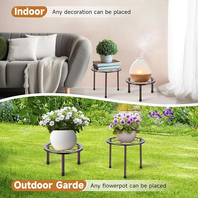 5 Pack Metal Plant Stand, Anti-Rust Iron Plant Stands for Indoor and Outdoor, Heavy Duty Flower Pot Stands for Multiple Plant, Black Potted Plant Holder for Garden Home (5 Pack Brown) Amoot