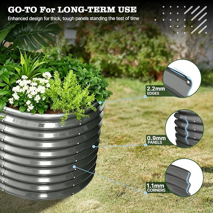 A ANLEOLIFE Set of 6, 30 Inch Extra Tall Galvanized Raised Garden Beds Kit, Large Oval & Round Metal Planters – Ideal for Backyard Vegetables Flowers Herbs, Quartz Grey AAnleolife