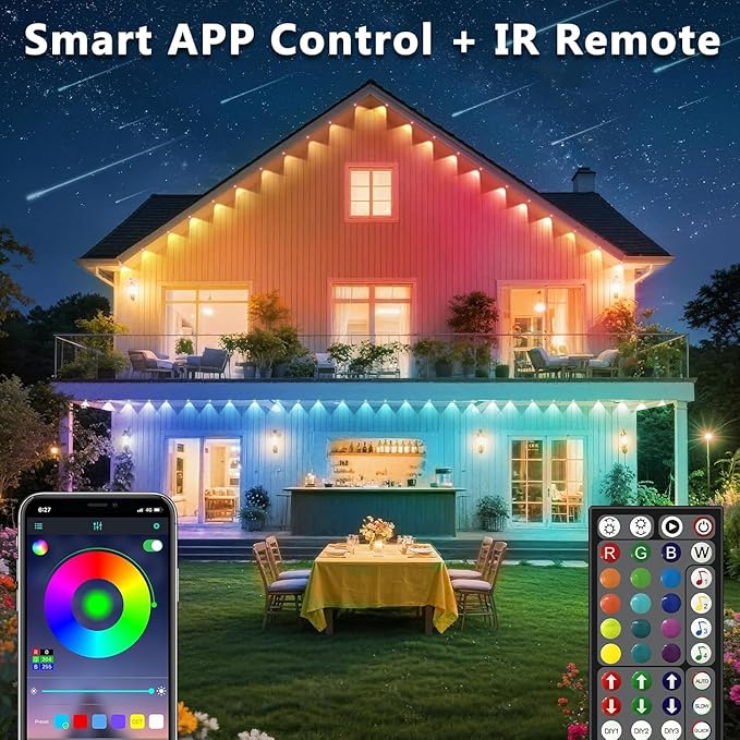 300FT/90M Permanent Outdoor RGB Lights, IP67 Waterproof Smart Eave Lighting, with App/Remote Control Eaves Light, DIY LED Scenes Modes for House Roof Decor,Party Rootora