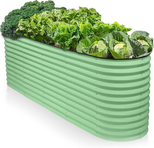 9-in-1 Galvanized Raised Garden Beds Outdoor // 8×2×2.5 ft Modular Planter for Gardening, Vegetables, Flowers // 32" Extra Tall Metal Raised Garden Bed (Light Green) // Patented Design Planter Box PlantPlot