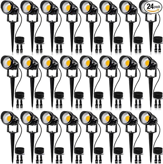 SUNVIE 24 Pack Low Voltage Landscape Lights LED 12W Landscape Lighting with connectors AC/DC 12V-24V Outdoor Spotlight IP65 Waterproof Tree Flag Lights Warm White Spotlights for Yard Garden Pathway SUNVIE