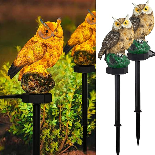 Dazzle Bright 2 Pack Owl Figure Solar LED Lights, Resin Garden Waterproof Decorations with Stake for Outdoor Yard Pathway Outside Patio Lawn Decor to Scare Birds Away, Gifts For Women, Owl Lovers DazzleBright