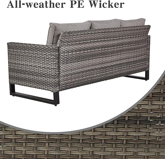 Belord Wicker Patio Furniture 5 Piece Outdoor Sofa Set, Oversize Outdoor Dining Chairs with Rattan Ottomans, Conversation Sets Patio Furniture Come with Removable Washable Cushion Grey Belord