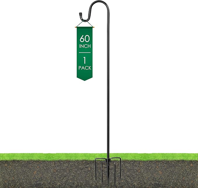 Ottsuls Shepherds Hooks for Outdoor - 60" Heavy Duty Bird Feeder Pole with 5 Prong Base, Adjustable Stand Hanger for Garden Plant, Hummingbird Feeder, Lantern Lights - Haning Wedding Decor (1 Pack) Ottsuls