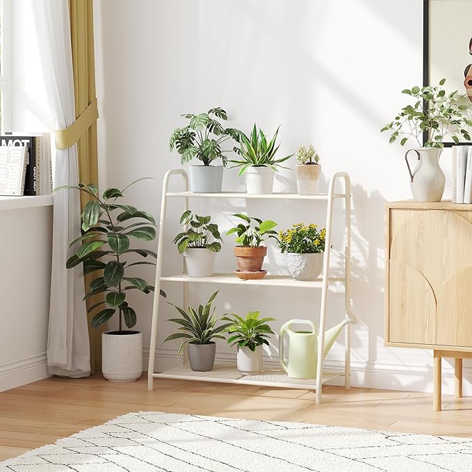 Metal Plant Stand Indoor Outdoor for Multiple Plants,3 Tier Plant Shelf,Large Heavy Duty Flower Holder Ladder Plant for Living Room, Patio, Balcony (White) Kitsanery
