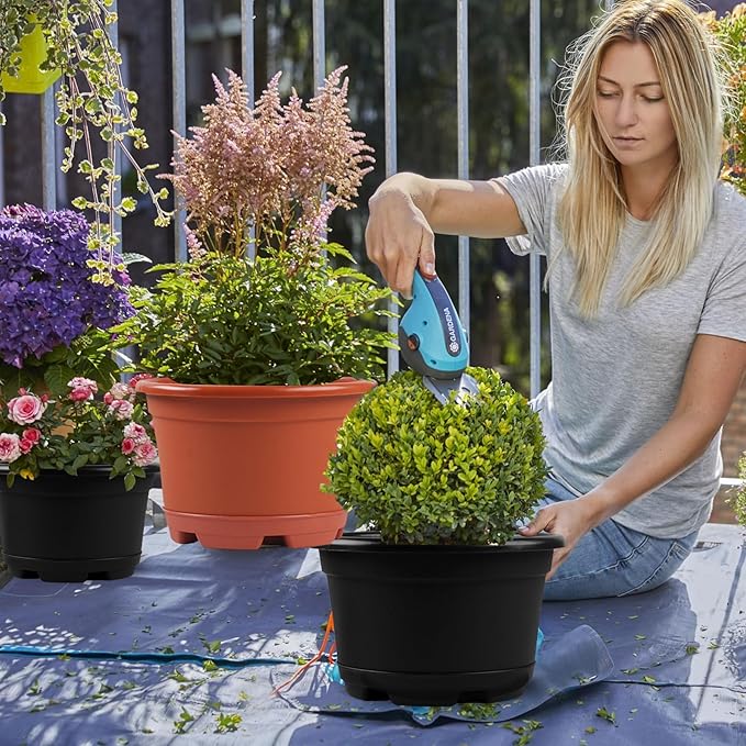 Outdoor Flower Pots 5 Packs 13 inch pots for Plants Modern Decorative Garden Pot with Saucer, Lightweight Large Resin Planters for Indoor Plants,Decorative Resin Plant pots KPUVX