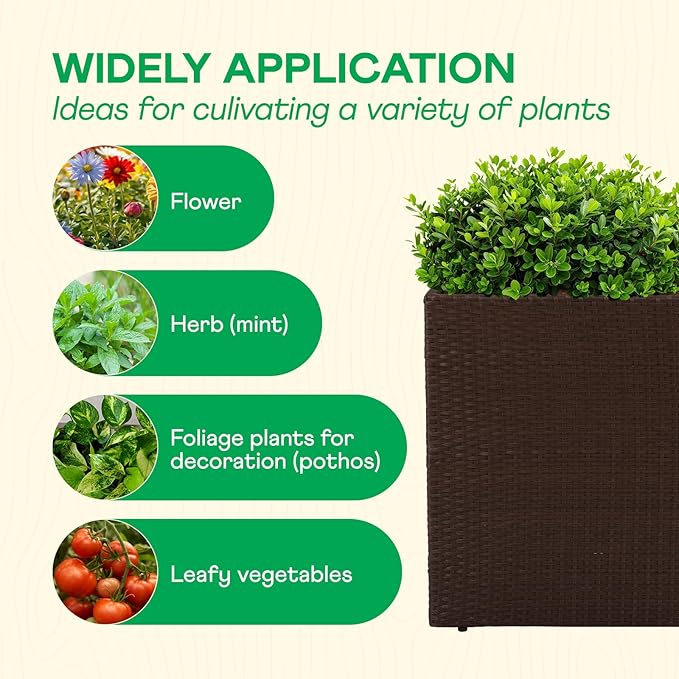 IDZO All Weather Wicker Planter Raised Garden Bed, 24 in Tall Round Rattan Flower Pots, Durable Self-Watering Indoor Outdoor Wicker Planters for Porch Patio Balcony Idzo