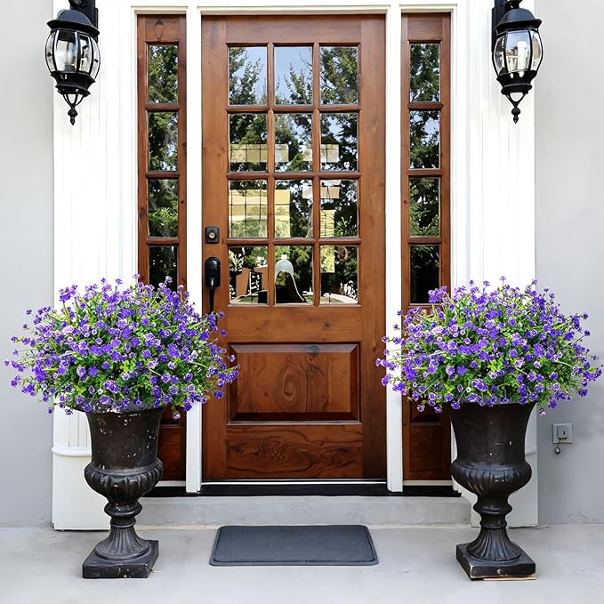 20 Bundles Artificial Flowers for Outdoors Fake Plastic Flowers UV Resistant Realistic Faux Plants Shrubs for Spring Summer Garden Porch Yard Patio Planter Window Box Home Decor, Purple Besteek