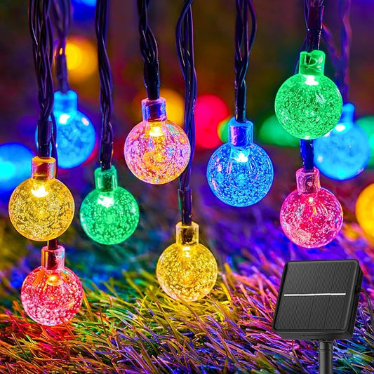 Brightown Solar String Lights Outdoor 60 Led 35.6 Feet Crystal Globe Lights with 8 Lighting Modes, Waterproof Solar Powered Patio Lights for Garden Yard Porch Wedding Party Decor (Multicolor) Brightown