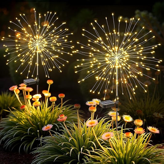 Solar Lights Outdoor, 120LED 2pack Fairy Garden Lights Decor for Outside Fireworks Lights Solar Powered for Yard, Patio, Pathway, Walkway, Balcony, Warm White Suncket
