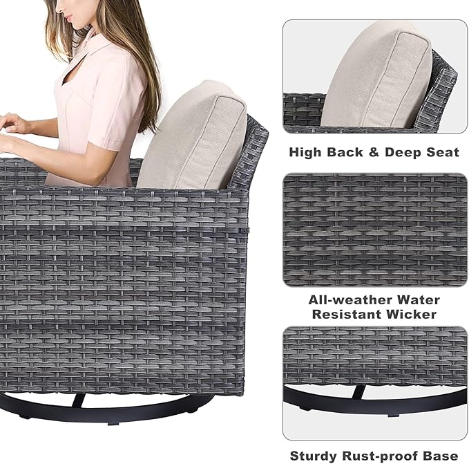 Belord Patio Conversation Set with Swivel Glider Chairs - 9 Piece Outdoor Sectional Furniture Set with Storage Box and Metal Top Table Gray Wicker/Beige Cushions Belord