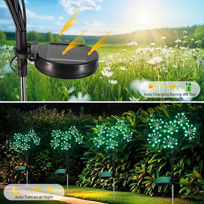 Solar Garden Lights 2 Pack Waterproof Swaying Starburst Light Solar Outdoor Lights for Yard Patio Walkway Pathway Party Wedding Decoration, Unique Gifts for Women, Green Slyuexu