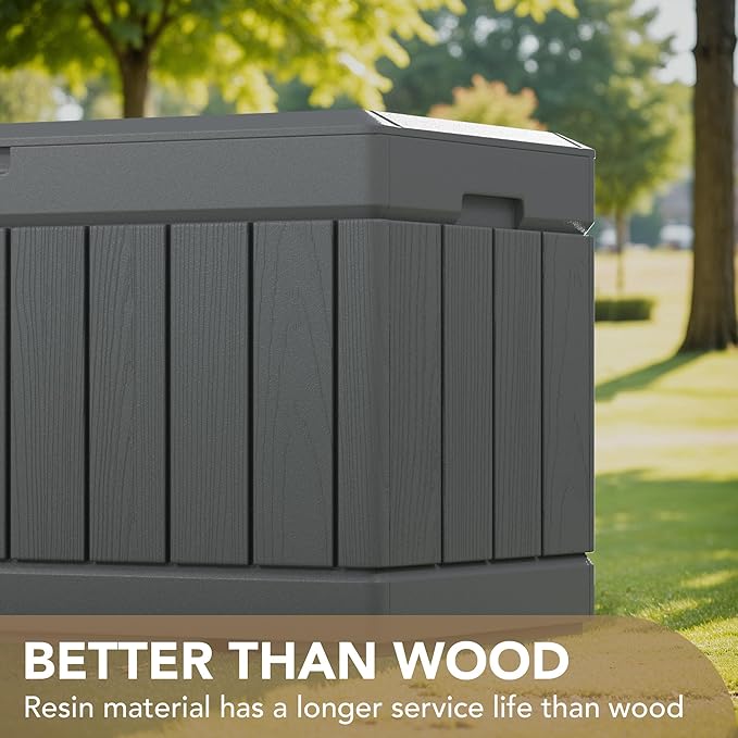 Devoko 85 Gallon Deck Box Lockable Resin Outdoor Storage Box waterproof Outdoor Container for Patio Furniture Cushions, Pillow (Grey) DEVOKO