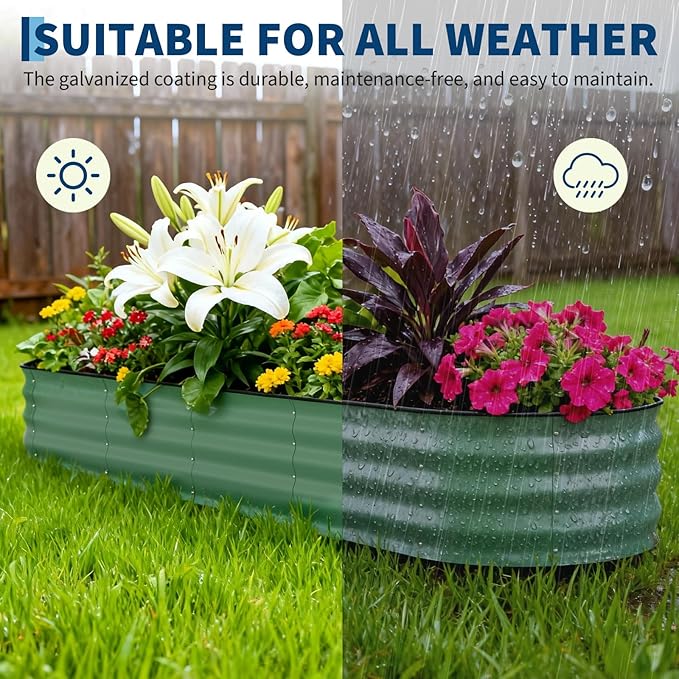 Garvee 6 Pack Galvanized Raised Garden Bed, 8x2x1.5 ft Metal Planter Box for Flowers Vegetables, Rust-Resistant Raised Garden Beds for Gardening, Easy Assembly Outdoor Garden Box & Planters, Green Garvee