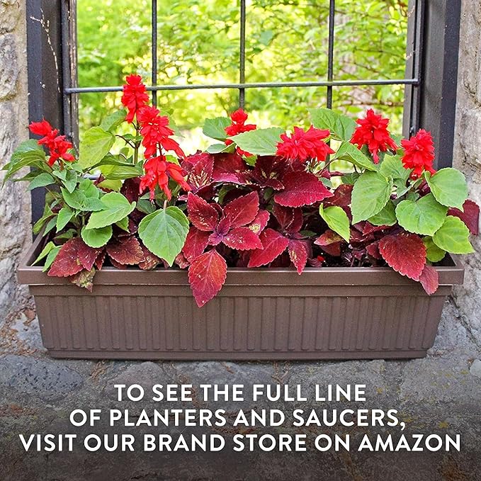 The HC Companies Venetian Window Planter Box w/Drain Plug - Long Planter Box for Windowsills, Balconies & More - Plastic Rectangular Outdoor Planters for Herbs & Flowers (18" Sandstone, Pack of 1) TheHCCompanies