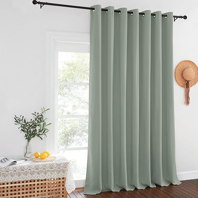 NICETOWN Sage Green Sliding Door Curtains 108 inches Long - Grommet Blackout Room Darkening French Door Sound Reducing Thermal Curtain for Living Room/Bedroom (W100 x L108, 1 Panel) NICETOWN