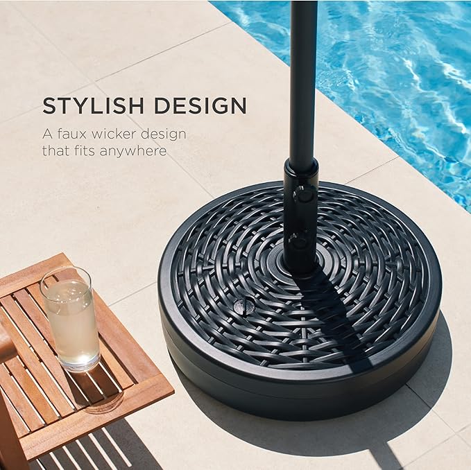 Best Choice Products Fillable Umbrella Base Stand, Round Faux Wicker Plastic Patio Umbrella Base Stand, Pole Holder for Outdoor, Lawn w/ 55lbs Weight Capacity, 2 Adjustment Knobs BestChoiceProducts