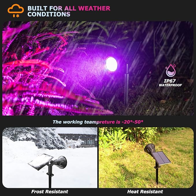 Solar Spotlights Outdoor Color Changing, 180°Adjustable Flag Pole Lights, IP67 Garden Lights Solar Powered Waterproof, Wall Lights for Garden Pool Area Pond, Landscape Solar Light for Yard XTGTP