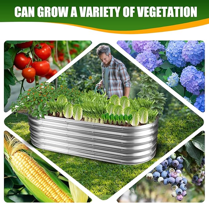 17" Tall Elevated Oval Metal Raised Garden Bed - 5ft x 2ft in Size and 0.8MM Thick Durable Planter Bed/Box for Vegetables Flowers Succulent at Patio/Garden Outdoor (Silver, 5X2X1.4 FT) TBMLC