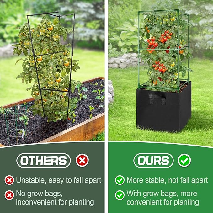 ANPHSIN 3 Sets Tomato Cages with 17 Gallon Grow Bags - 46'' Heavy-Duty Plant Support Trellis Tomato Planter Pots Kit, Garden Vegetables Cucumber Flowers Vertical Climbing Plants Vines ANPHSIN