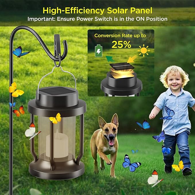 Solar Lantern Outdoor & Indoor Use – Hanging Solar Lights with Realistic Flickering Flameless Candle, Weatherproof for Gardens, Patios, Trees, and Lawns (Black + Gray, 1 Pack) Rootora