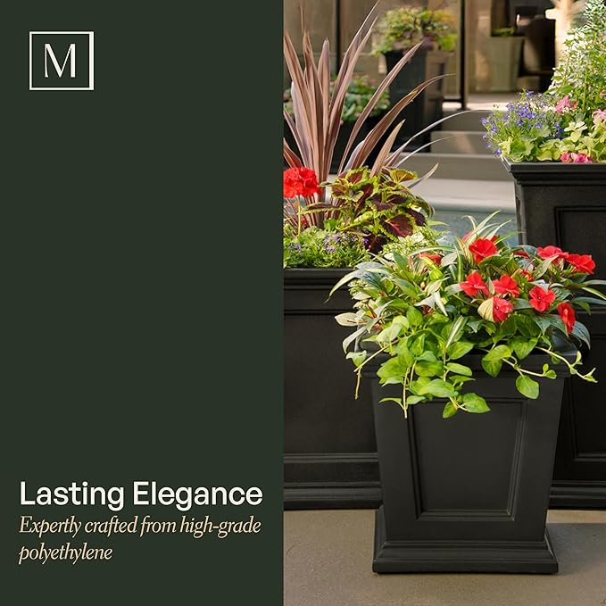 Mayne Fairfield 16-Inch Square Planter – Self-Watering, Weather-Resistant Planter for Flowers – Durable Outdoor Design for Patio, Porch, or Entryway Mayne