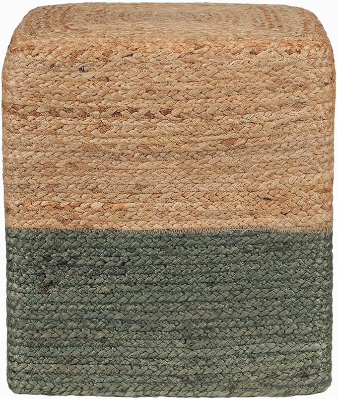 REDEARTH · Cube Pouf Foot Stool Ottoman - Jute Braided Pouffe Poof Accent Sitting Footrest for The Living Room, Bedroom, Nursery, Patio, Lounge & Other Rooms (14.5”X14.5”X16”; Natural Olive) REDEARTH