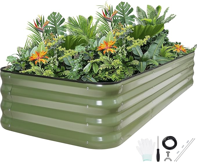 5-in-1 Adjustable Raised Garden Bed Kit | Galvanized Planter Boxes for Vegetables, Flowers | 12" Tall, Multiple Sizes (8x3x1ft, 9x2x1ft, 10x1x1ft, 6x5x1ft, 7x4x1ft) | Outdoor Metal Raised Bed, Green GGOODGAIN